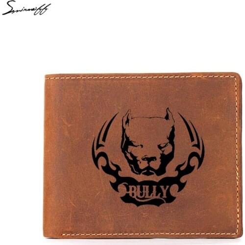 Engrave Logo Wallet Pit Bull Dog Cartoon Coin Pocket Purse Multi Card Holder Leather Men Wallet Cowhide Leather Short Purse