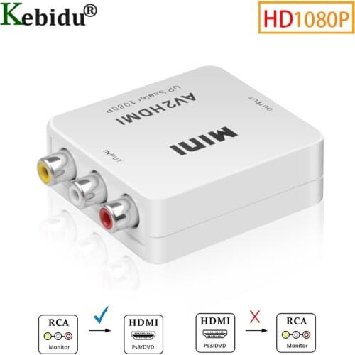 Kebidu 1pcs Full HD 1080P Male to Female RCA AV TO HDMI-compatible Converter Adapter Mini Composite CVBS to Audio Converter