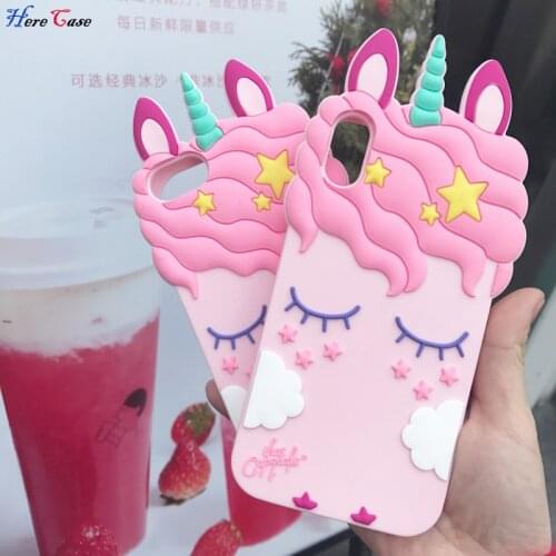 HereCase 2018 Cute 3D Cartoon sexy Eyelash Pink unicorn horse phone Cover Case for iPhone X iPhone 8 8 Plus 7 6 6s Plus 5 5s