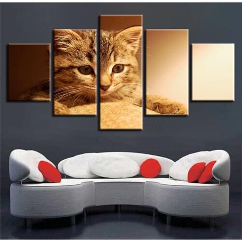 5 Pieces Animal Lovely Cat Paintings Artworks Poster Modular Canvas Pictures Decoration Living Room Wall Art Framework HD Prints