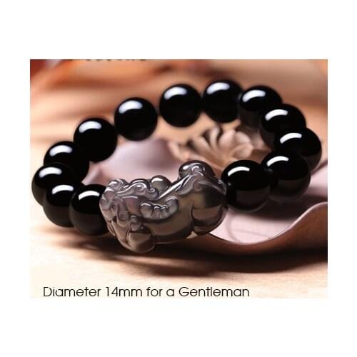 Men High-end Treasure Ice Obsidian Bracelets Feng Shui Healing Crystals Hand Chains Black Tourmaline lemurian quartz 14mm * 13