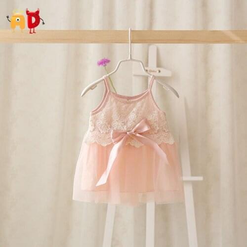 AD 2015 New Baby Girls Dress Summer Silk Bow Belt Floral Lace Sleeveless Kid Clothing roupas infantil