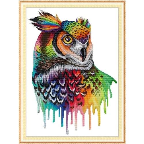 DA478 Rainbow owl cross stitch kit aida 14ct 11ct count printed canvas stitches embroidery DIY handmade needlework