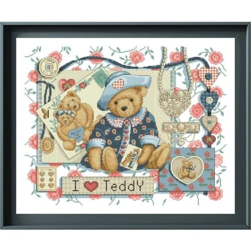 Dreampattern I love bear cross stitch kit cartoon package 18ct 14ct 11ct white cloth embroidery DIY handmade needlework