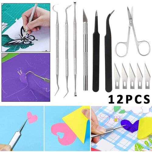 12pcs Craft Vinyl Weeding Tool Kit Engraving Weeder Hooks Carving Tweezers Scissors for Weeding Vinyl Paper Crafts Making