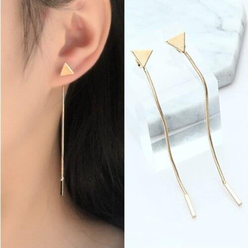 New Simple Punk Triangular Geometric Metal Chain Tassel Ear Jewelry Earrings Vintage Triangle Long Chain Earring Cheap Wholesale