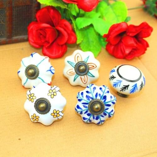 Bulk Vintage Furniture Handle Flower Head Ceramic Knobs and Handles Door Handle Cupboard Drawer Kitchen Pull Knob Furniture,40mm
