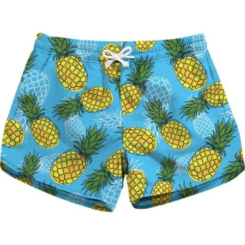 S To XL Elastic Women Summer Sports 5 Patterns Pineapple Print Workout Girls Beach Shorts Blue White Black Colors