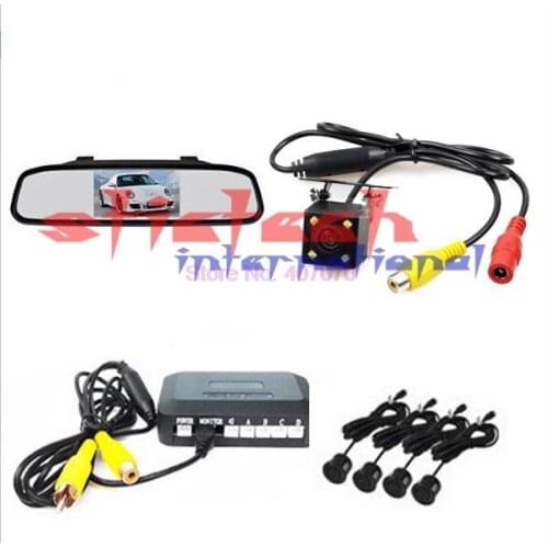 By dhl or ems 25 pieces 3 in 1 Dual Core Parking Sensor + Car Rear View Camera + 4.3 inch LCD Car Monitor, Can Display Distance
