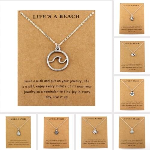 Ocean Waves Starfish Conch Shell Sea Turtle Fish Shark Sand Dollar Mermaid Pendants Necklaces Women Men Fashion Jewelry Gift