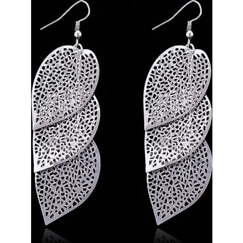 Hollow Leaf Drop Earrings Women Ear Jewelry Multiple Layers Metal Tassel Big Earring Long Eardrop Gold Silver Plated Accessories
