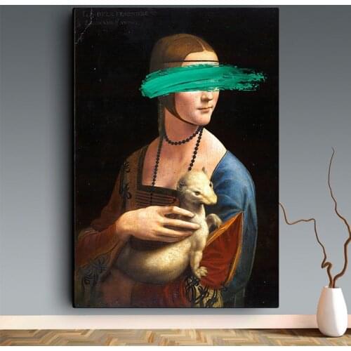 Pop Art Leonardo Da Vinci The Lady with An Ermine Canvas Art Paintings Posters and Prints Wall Art Pictures for Living Room