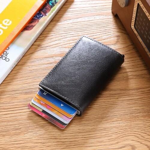 Q Short Purse Business Card Holder Automatic Money Bag Men PU Leather Vintage Mini Wallets Business Men Women Credit Passport