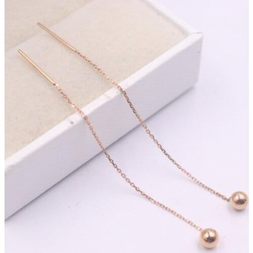 Real 18K White Rose Gold Earrings Drop For Women Smooth Ball Earrings Line