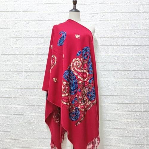 Oversize 200*68cm Women Embroider Flower Pashmina Cashmere Scarf Winter Warm Fine Tassels Scarf Shawl Fashion Shawl Scarves