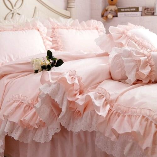 Top Embroidery luxury bedding set Super sweet princess bedding ruffle duvet cover Wedding decorative bedding bed sheet cover set