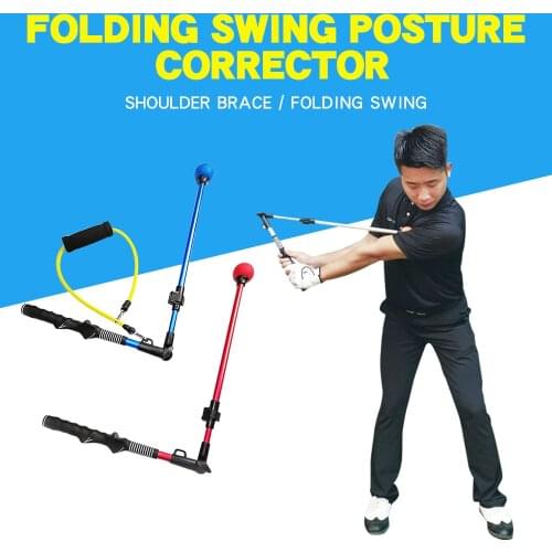 Folding Golf Swing Trainer Stick Posture Corrector Practice Swing Training Aids Upgrade with Rubber Rope Strength Exercises