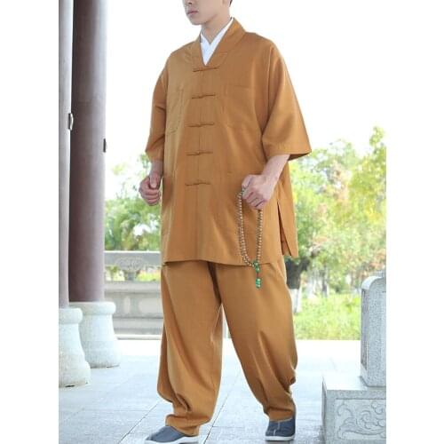 Unisex Summer 6color high quality ice silk shaolin monk kung fu wushu suits buddha martial arts uniforms zen lay clothing