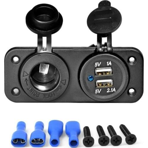 12V-24V Car Motorcycle Cigarette Lighter Charger Power Supply Adapter Dual USB Voltmeter Socket Panel Outlet Splitter Supplies