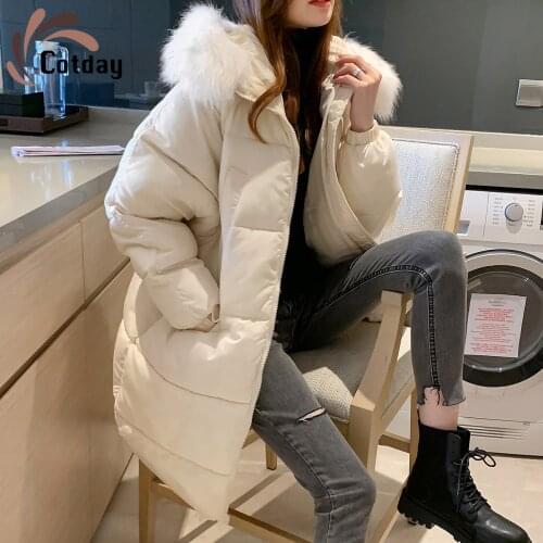 Cotday Wool Collar With Hooded Cotton Clothes Bread Service Women Casual Long 2020 Winter New Loose Cotton Thick Parka Coat