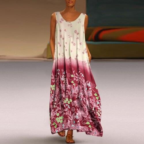 Summer Dress 2021 Fashion Vintage Loose Casual Printed Maxi Dress Women Boho Sleeveless Elegant Dresses Robe Plus Size 5XL