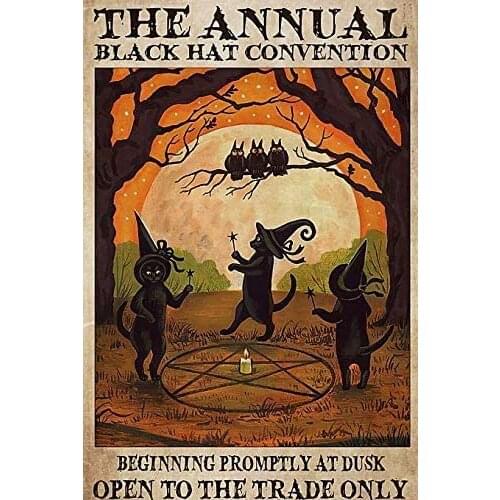 TOCMANE The Annual Hat Convention Halloween Tin Sign Retro Style Miller Beer Bar Den Halloween Painting Metal 8x12 inch