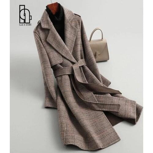 Winter New Woolen Clothes Women Coat Plaid Blazer Jacket Outerwear Female Mid-Length Fashionable Autumn Workwear