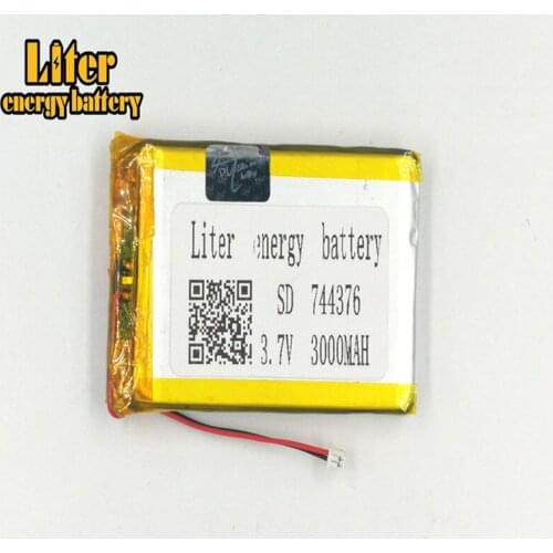 1.25MM 2pin connector 3.7V 744376 3000mah e-books GPS PDA Lithium Polymer Li-Po Rechargeable Battery