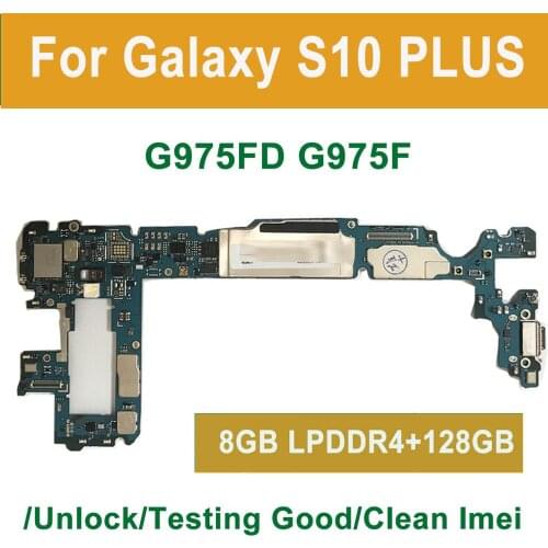 EU Version 128GB & 8GB Tested Unlock Logic Board for Samsung S10 Plus G975F G975FD 512gb Motherboard Clean Imei