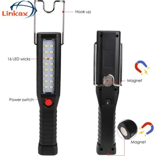 16 LED Magnetic USB Rechargeable Flashlight with Magnet Hook 3 Model Camping Working light