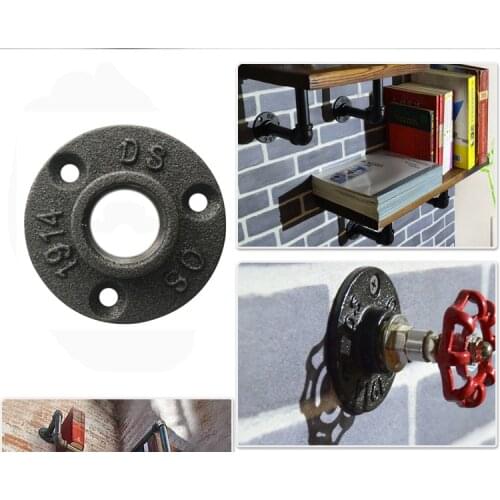 2 Pcs Piece Hardware Tool Cast Iron Pipe Flanges Thread Malleable Pipe Fittings Wall Mount Floor Antique Flange DN15/20/25