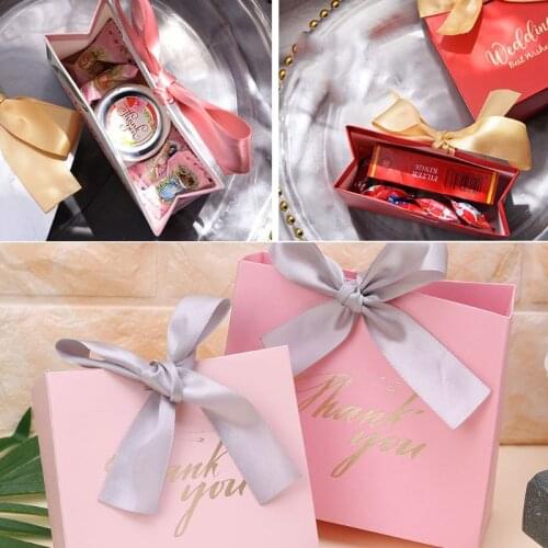 2 Sizes 5Pcs Thank You Paper Candy Chocolate Cake Boxes Package Gift Bag Wedding Party Favors With Ribbon Gift Wrap Decoration