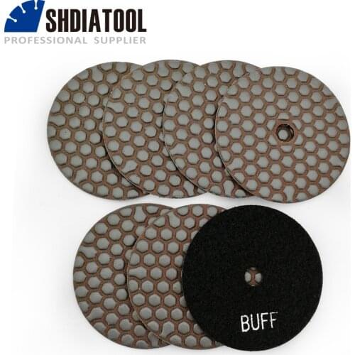 SHDIATOOL 7pcs Diameter 100mm/4inch Diamond Flexible Polishing Pads #Black Buff Resin Bond Dry Sanding Discs