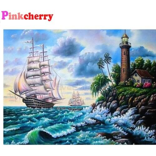 Needlework Diamond Painting Full Display Ship Diamond Embroidery Rhinestone Mosaic Picture by numbers hobby Caribbean landscape