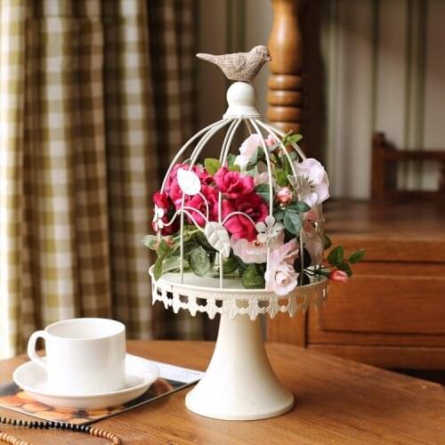 American Creative Wrought Iron Desktop Bird Cage Metal Ornaments Home Livingroom Figurines Crafts Hotel Office Table Decoration
