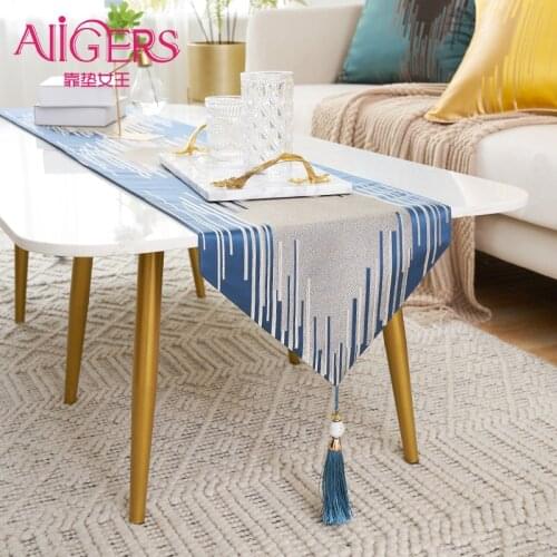 Avigers Luxury Modern Striped Table Runners with Tassels Home Decorative for Wedding Party Home Hotel Navy Blue Gray Yellow