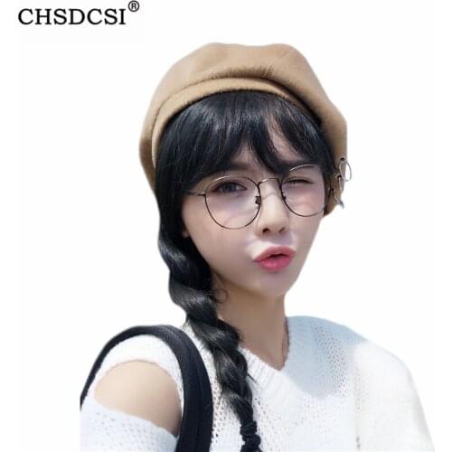 CHSDCSI High Quality Womens Berets Headwear Winter Hats Ring Warm Sweet Girl Wool Beret Casual Cap Beanie Ski Cap Solid Hats