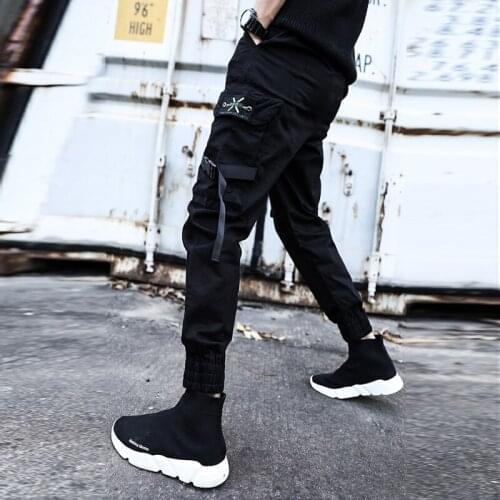 Casual Pants Men Black Slim Mens Joggers Pants Side-pockets Cotton Man Trousers
