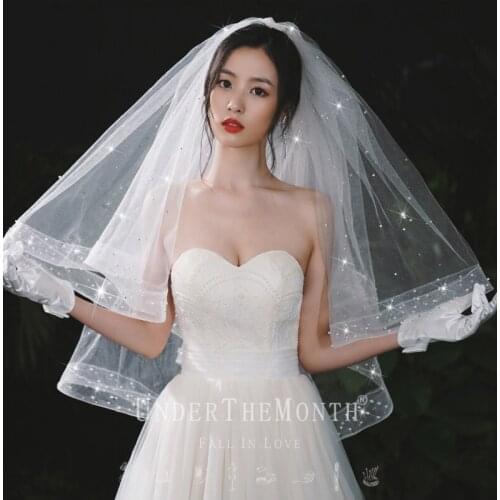 Bridal Veil Two- Layers Pearl Blusher Wedding Dress Veil