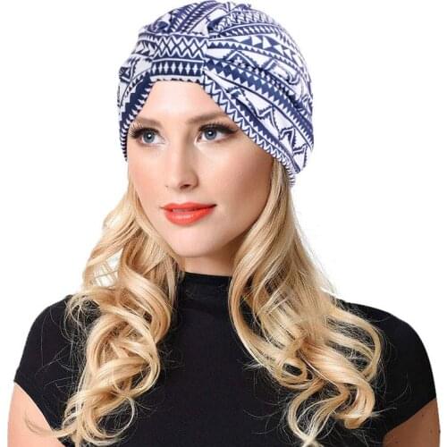 Bohemian Style Cotton Floral Print Turban Hat Headband Wrap Chemo Bandana Indian Cap Headwrap for Cancer Chemotherapy Headwear