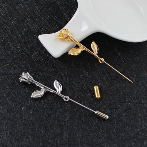 Classic Rose fashion Brooch Gold personalRose Leaf Lapel Pin mens and womens Party fashion Jewelry dress Exquisite Accessories
