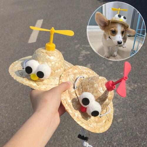 Handmade Woven Pet Caps Cute Straw Sun Hat Pet Dog Cat Adjustable Strap Farmer Cap Spring Summer Creative Party Photographing