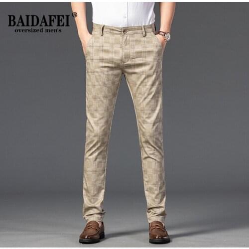 Mens New Trend Plaid Business Pants 7-color Slim-fit Micro Stretch Suit Trousers Youth Casual Office Fashion Straight Pants