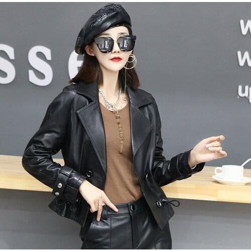 Real Sheepskin Leather Jackets Women Spring Autumn 2021 Elegant Short Female Coat Motorcycle Woman Clothes Cuero Genuino Zjt2591