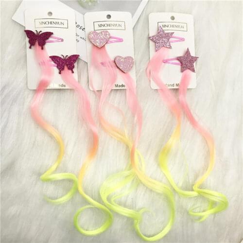 New Girls Lovely Gradient Colorful Wigs Hairpins Princess Hair Ornament Headband Hair Clips Barrettes Kids Hair