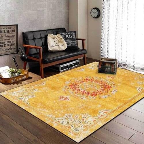 Retro Persian Ethnic Style Carpet Yellow Blue Green Geometric Print Bedroom Bedside Area Rugs Kitchen Hallway Non-Slip Floor Mat