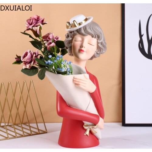 Holding Flowers Girl Decoration Resin Crafts Living Room Dried Flowers Flower Arrangement Desktop Decoration Home Decoration