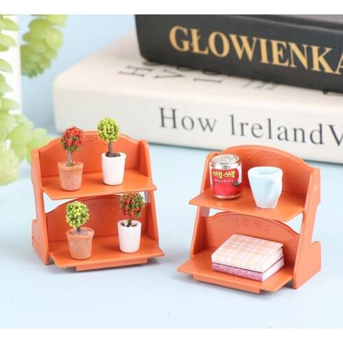 1:12 Dollhouse Shelf Flower Stand Potted Plants Bookshelf Book Cup Drink Set Storage Furniture Accessories