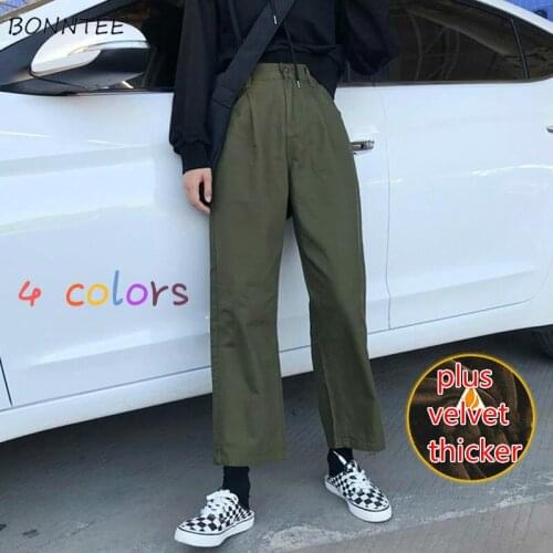 Casual Pants Women Ulzzang 4 Colors Plus Velvet Thicker Warm Oversized Ladies Daily Harajuku Baggy Ankle-Length Trousers College