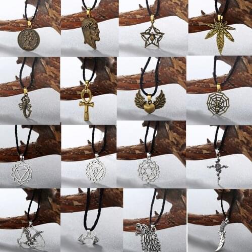QIAMNI Antique Punk Cross Star Amulet Pagan Valknut Viking Slavic Symbol Talisman Necklace Pendant Men Jewelry Party Gift Charm